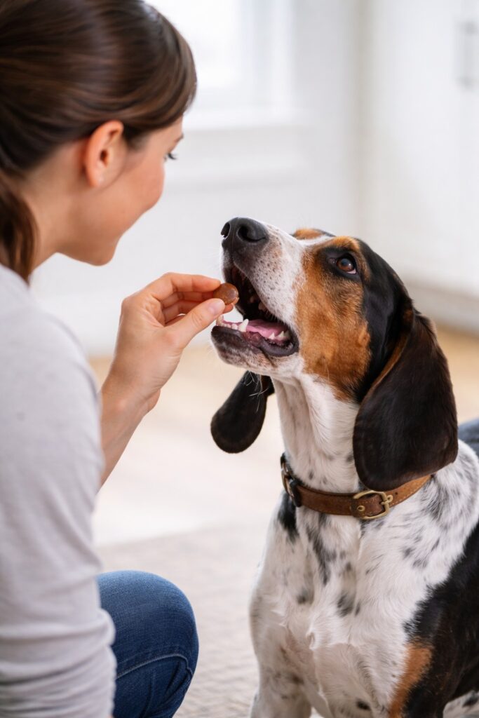 A person caring for their dog